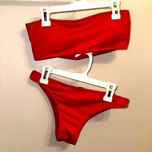 SHEIN Ribbed Bandeau and Cheeky Bottom Swimsuit